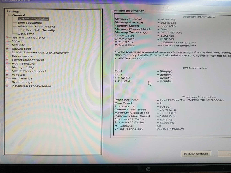 Dell Optiplex 7070 - Intel i7-9700 @ 3.00 GHZ 16GB DDR4