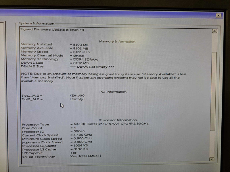 Dell OptiPlex 7040 USFF Core i7-6700T @ 2.80GHz 8GB DDR4 No HDD/OS )