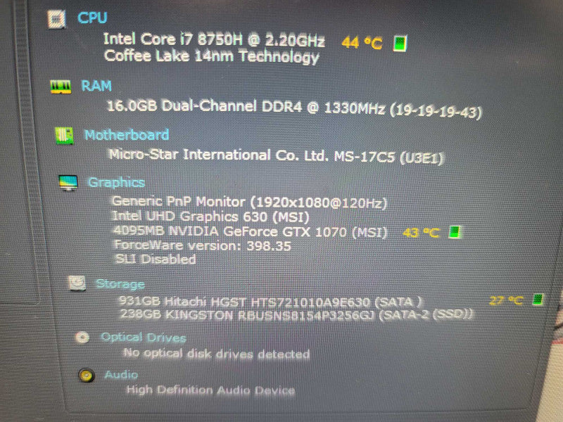 MSI GE73 Raider i7-8750H, 16GB DDR4, GeForce GTX 1070, 256GB SSD + 1TB HDD Î²