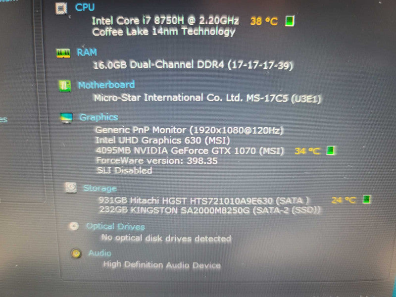 MSI GE76 Raider i7-8750H, 16GB DDR4, GTX 1070 4GB, 256GB SSD + 1TB HDD **READ Î²