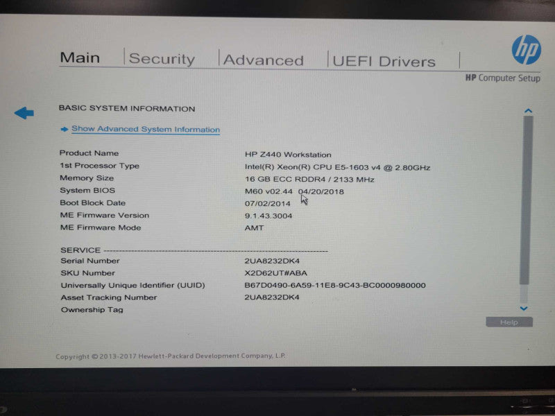HP Z440 Workstation, Xeon E5-1603v4 2.8GHz, 16GB DDR4 ECC RAM, NVS310 GPU _