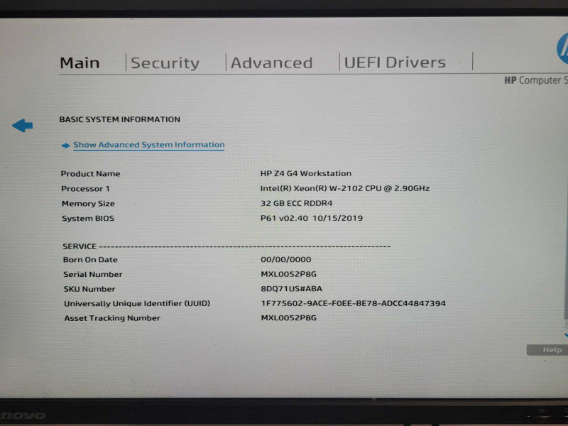 HP Z4 G4 Workstation Xeon W-2102 2.9GHz, 32GB ECC DDR4, P400 GPU _