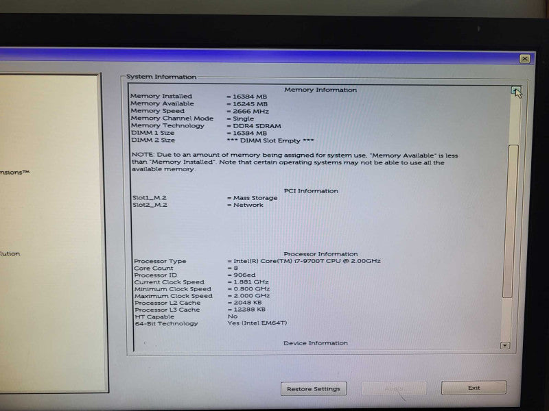 DELL OptiPlex 7070 mini Intel i7-9700T @2.00GHz 16GB RAM & 256GB NVMe  -