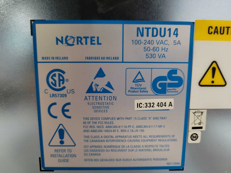 Nortel NTDU15 Media Gateway w/ 2x NTDW61BAE5 1x NT8D14CB 1x NTAK09DA SEE _