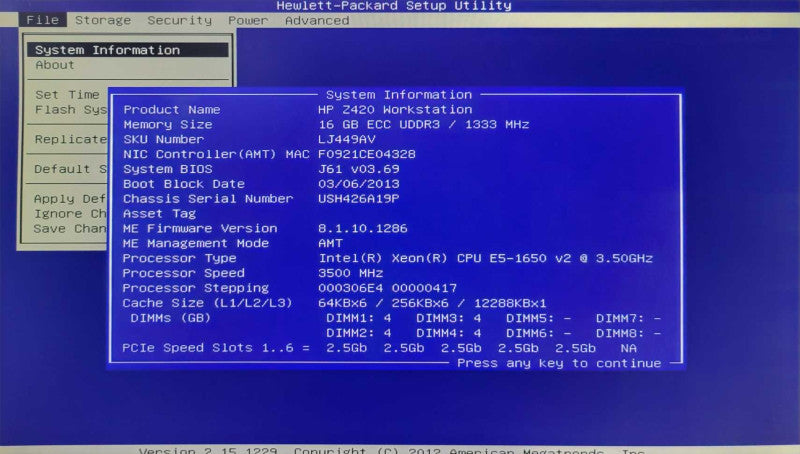 HP Z420 - Intel Xeon E5-1620 @ 3.50GHz - 16GB DDR3-1333 - NO HDD/NO OS