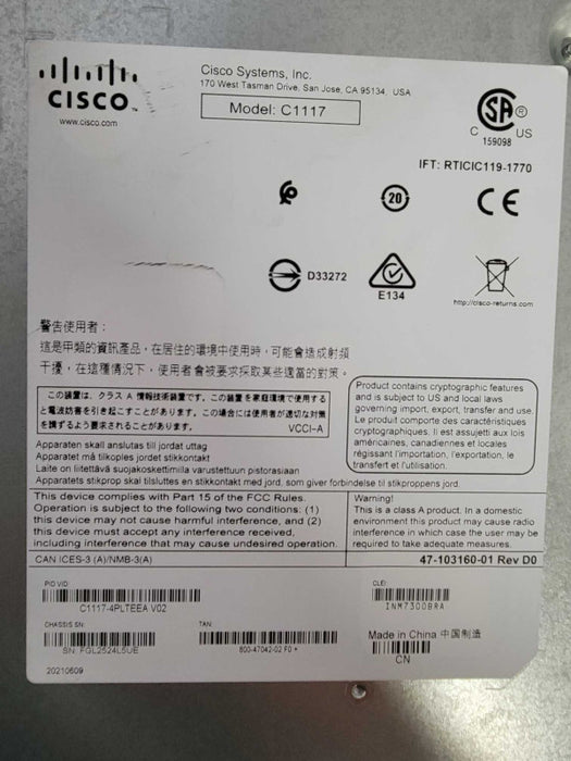 Cisco C1111 Series C1117-4PLTEEA Integrated Services Router _