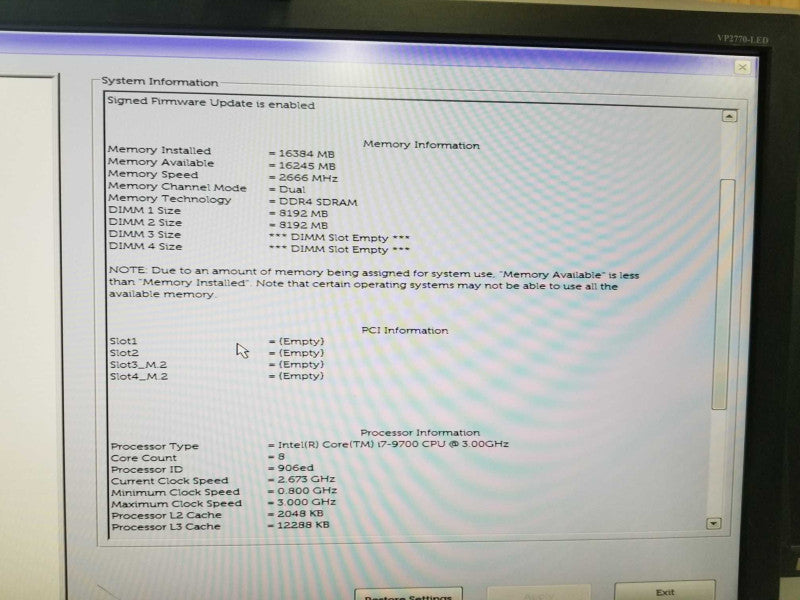 Dell Optiplex 7070 i7-9700 @ 3.00ghz / 16gb ram / READ #