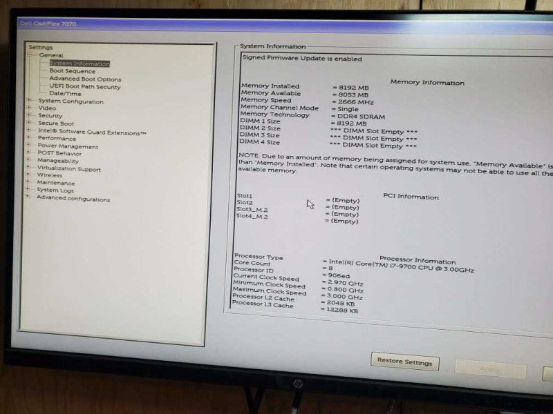 Dell OptiPlex 7070-SFF, Core i7-9700 3.0GHz, 8GB RAM,