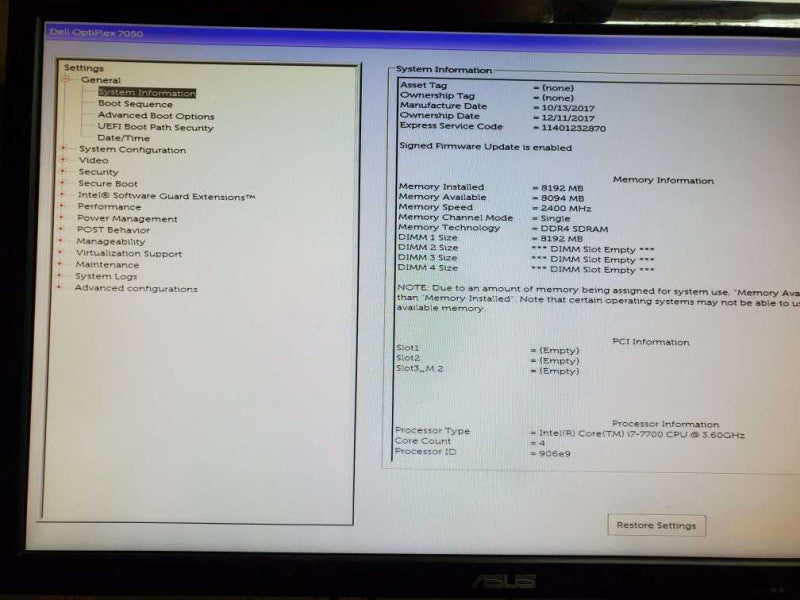 Dell OptiPlex 7050 Small Form Factor (Intel (R) Core i7-7700 3.6Ghz, 8GB DDR