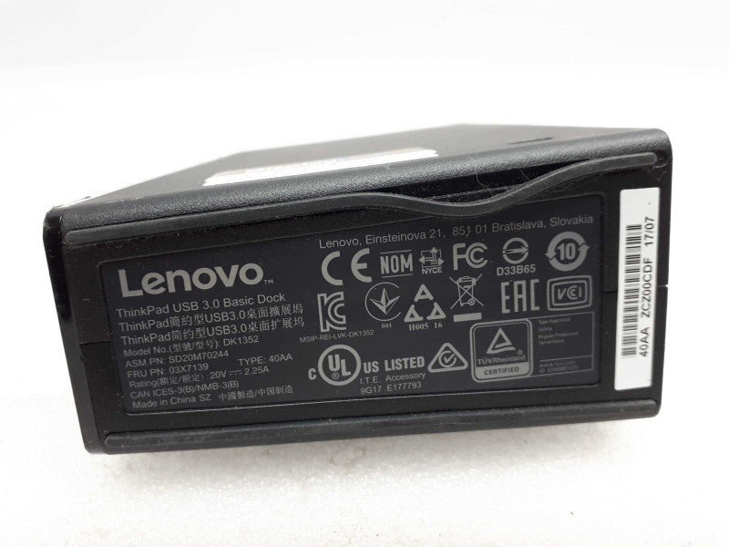 Lenovo ThinkPad Basic USB 3.0 Dock DK1352  No Adapter &