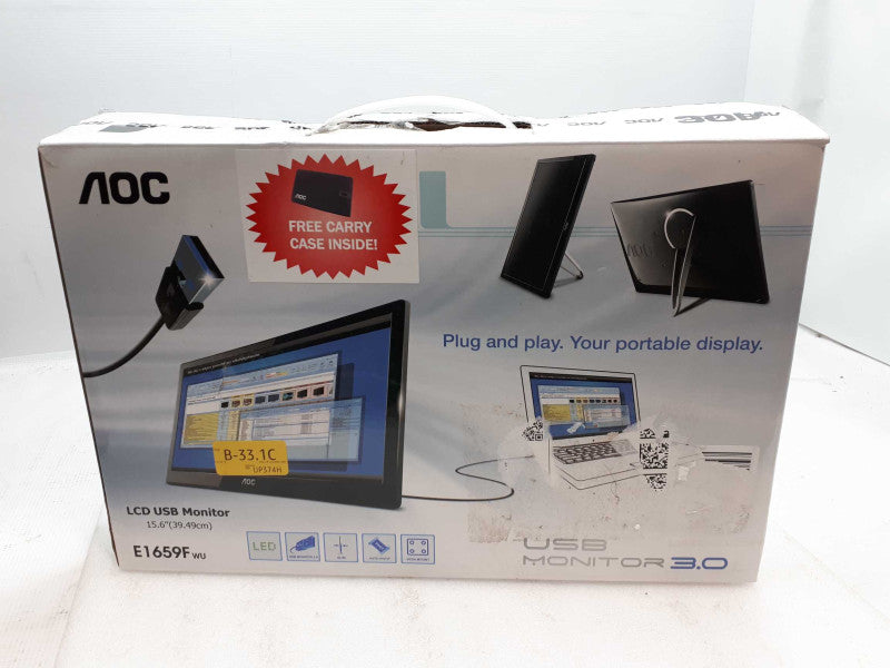 New AOC 15.6\\" E1659FWU USB 3.0 WideScreen LED LCD Portable Monitor W/Case  &