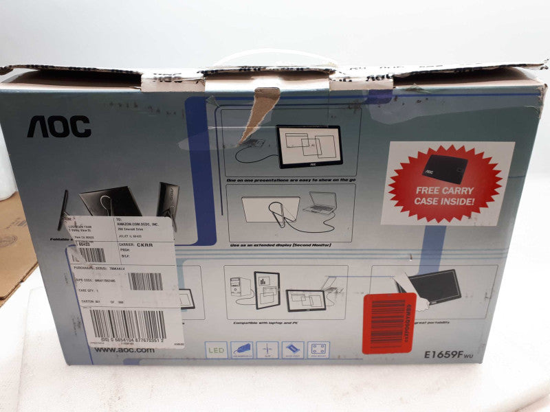 New AOC 15.6\\" E1659FWU USB 3.0 WideScreen LED LCD Portable Monitor W/Case  &