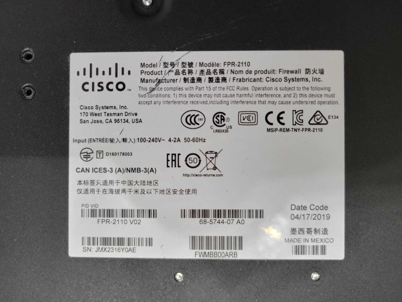 Cisco FPR-2100 Series FPR-2110 V02 Firewall Security Appliance w/ 100GB SSD _