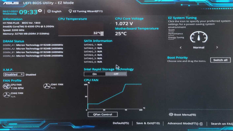 Intel i5-6500 @ 3.20GHz - ASUS H170M-PLUS - 32GB DDR4 PC4-2400 (COMBO)