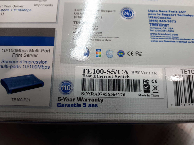 New TRENDnet 5-Port 10/100Mbps Ethernet Switch TE100-S5  &