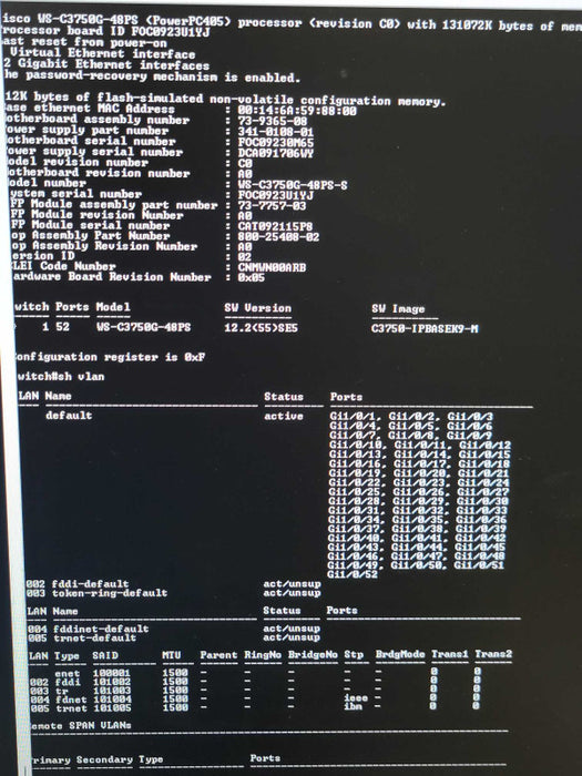 CISCO WS-C3750G-48PS-S 48-Port Gigabit Managed Switch Q_