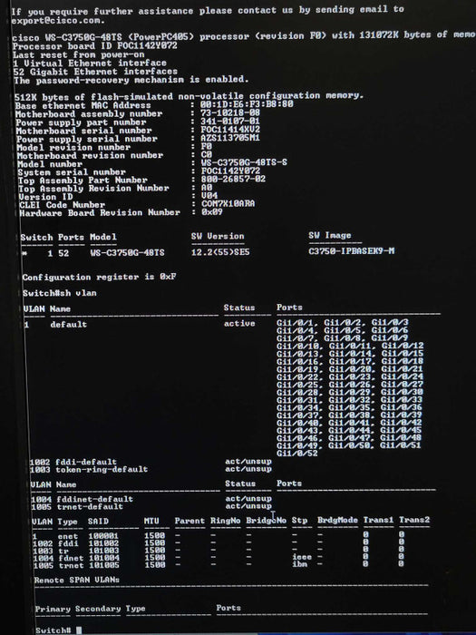 Cisco WS-C3750G-48TS-S 48 Port Gigabit Managed Switch Q_