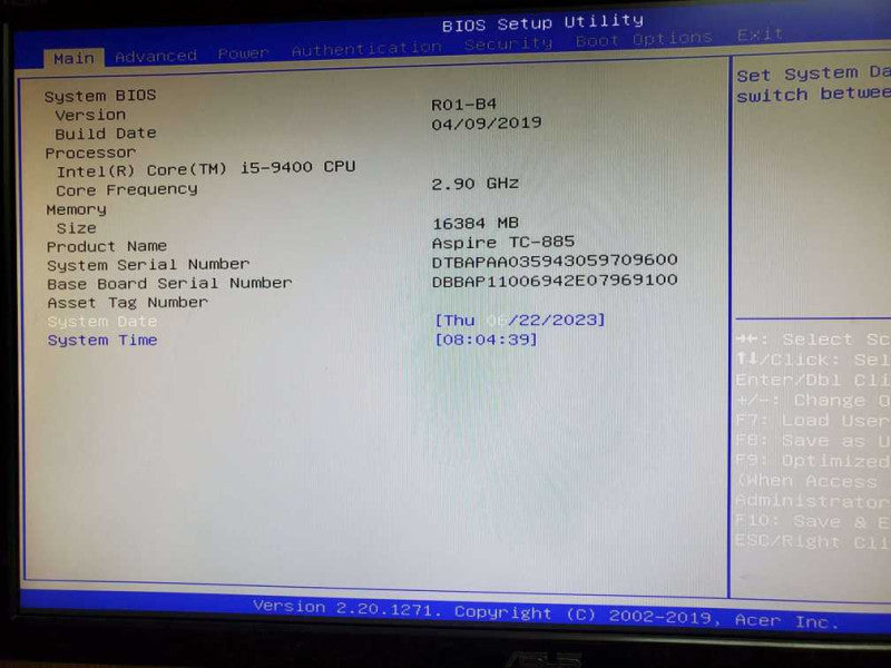 ACER ASPIRE TC-885 | I5-9400 @ 2.90 GHZ | 16 GB DDR4