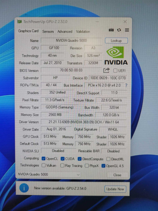 Nvidia Quadro 5000 2.50GB DDR5 Graphics Card