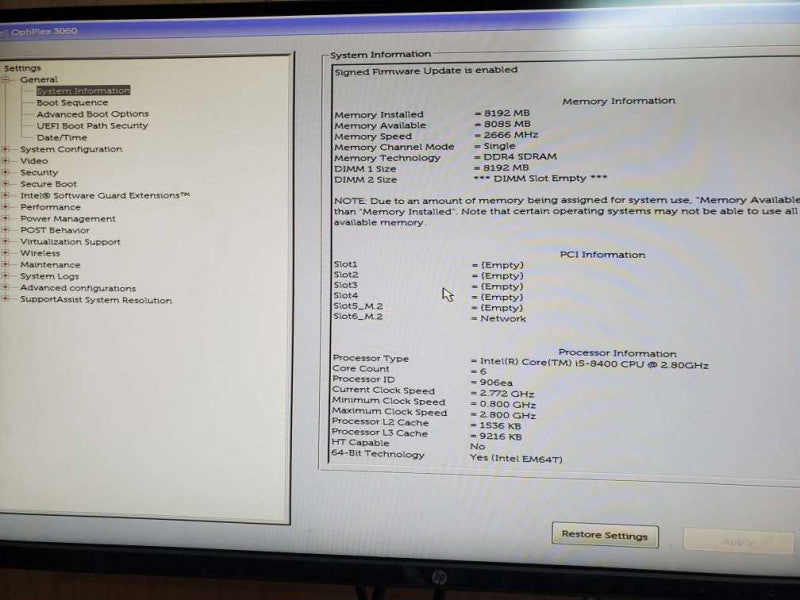 Dell OptiPlex 3060 SFF Intel Core i5 -8400 @ 2.80ghz 8GB