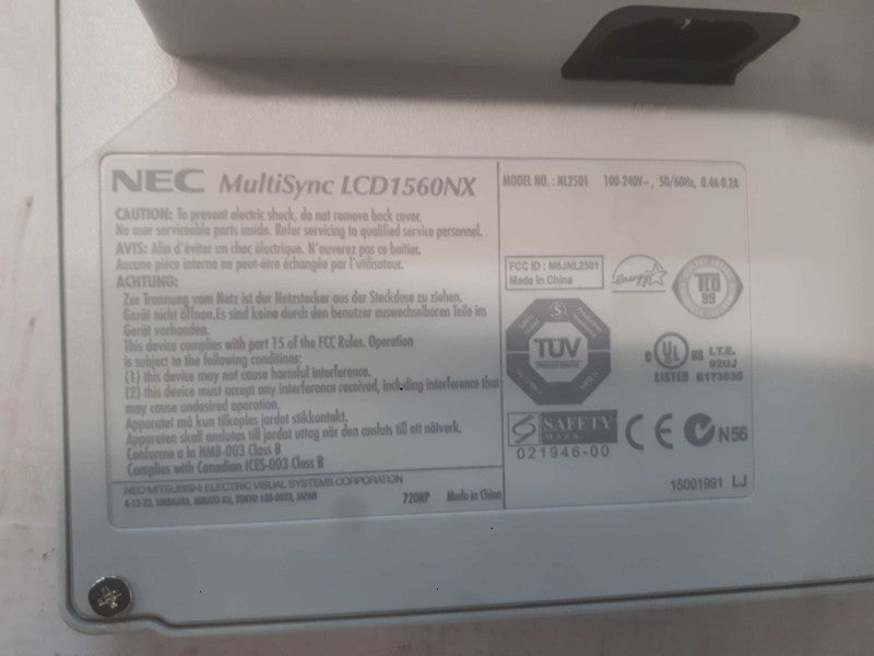 Vintage NEC Multisync LCD 1560 NX  model: NL2501