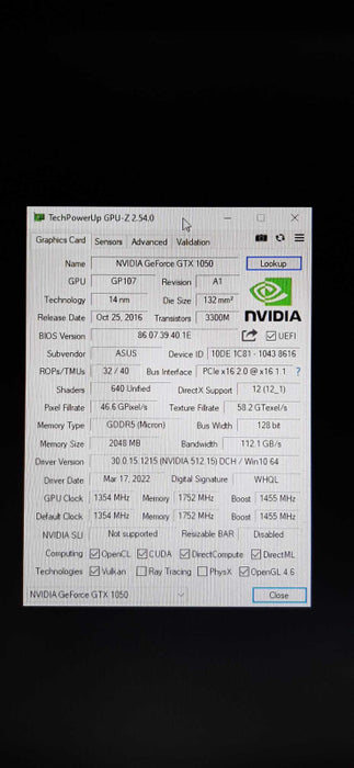 ASUS GTX1050 2GB GPU PH-GTX1050-2G *READ @