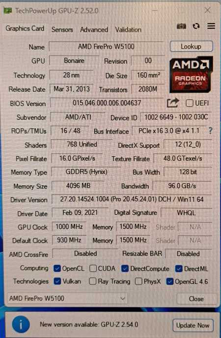 AMD FirePro W5100 4GB GDDR5 PCI Express x16 Graphics Card 4x DP )