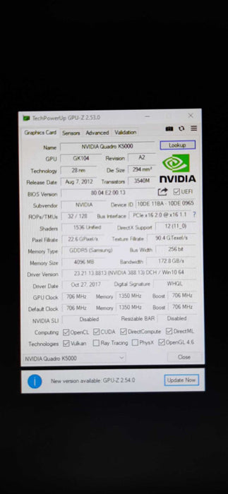 Nvidia Quadro K5000 4GB GPU @