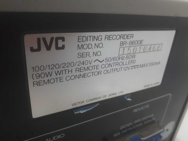 JVC Videodex Editing Recorder  Model: BR-8600E