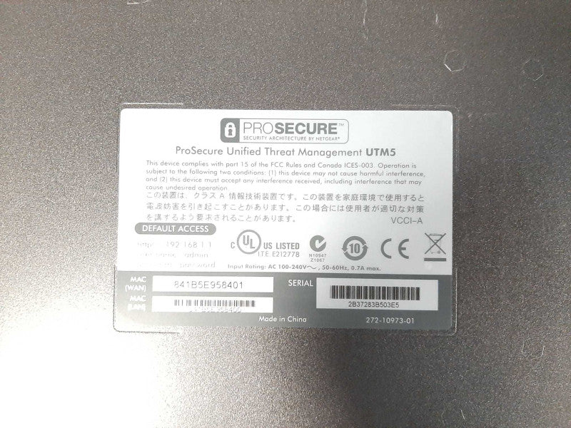 Netgear Model UTM5 ProSecure Unified Threat Management Appliance $