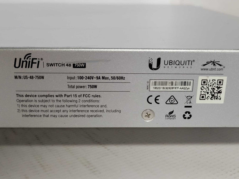 Ubiquiti UniFi US-48-750W 48-Port PoE Managed Gig Switch, Read _