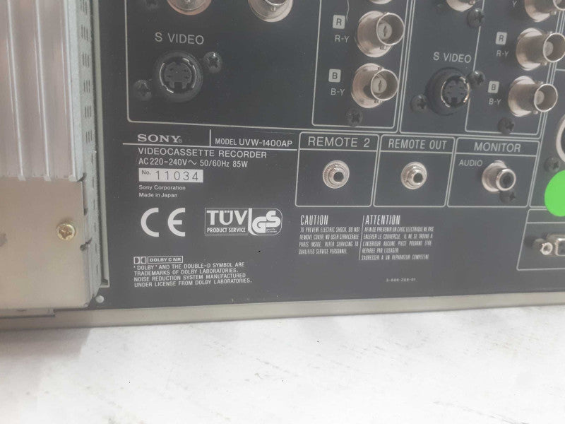 Sony Videocassette Recorder BetaCam SP Videodex Model: UVW-1400AP Q