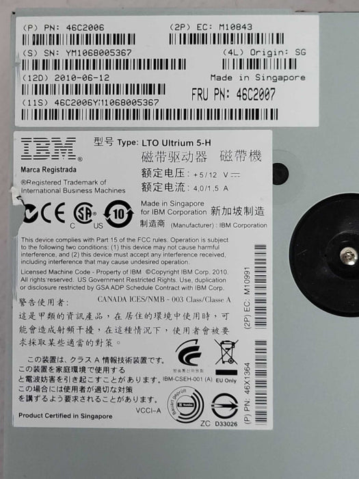 IBM LTO Ultrium 5-H 46C2006 46X1364 Tape Drive, Read _