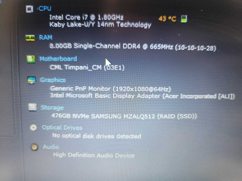 Acer TravelMate P214 i7-10510U @ 1.80GHz, 8GB DDR4, 512GB SSD Î²