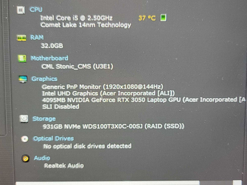 Acer Nitro 5 i5-10300H, 4GB GeGorce RTX 3050, 32GB DDR4, 1TB SSD Î²
