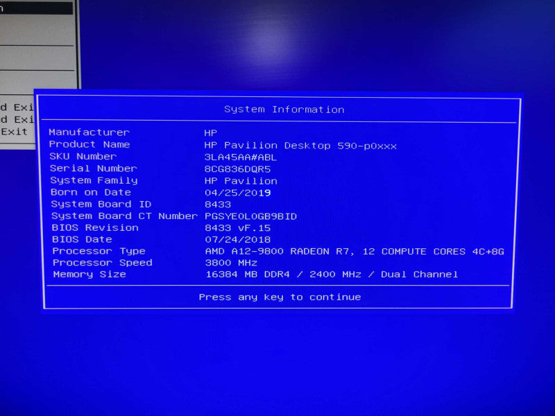 HP Pavilion Desktop 590 AMD A12-9800 Radeon R7 @ 3.80 GHZ 16GB DDR4 READ  -