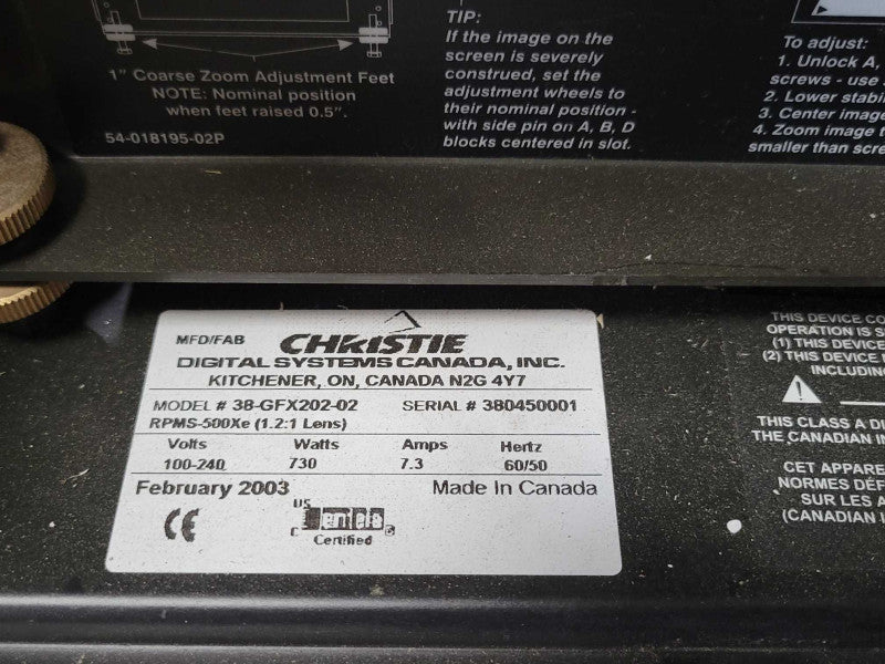 Christie 38-GFX202-02 Graph Master RPMS-500Xe Projector Read Q_