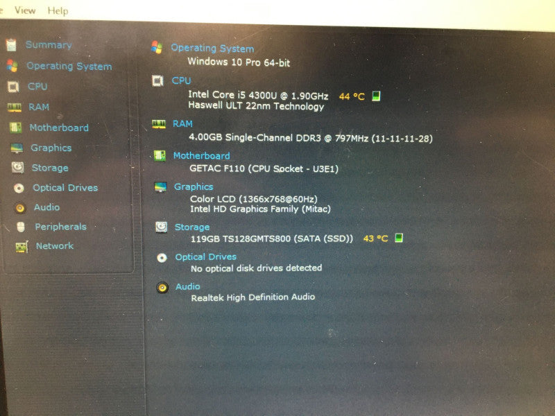Getac Tablet PC F110 i5-4300U @ 1.9 GHz 4GB RAM 128GB SSD With Keyboard READ! Q