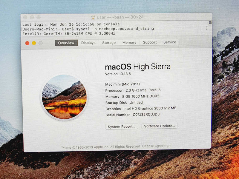 Mac Mini 2011 Core i5-2415M @ 2.3GHz 8GB DDR3 500GB HDD [Read] (