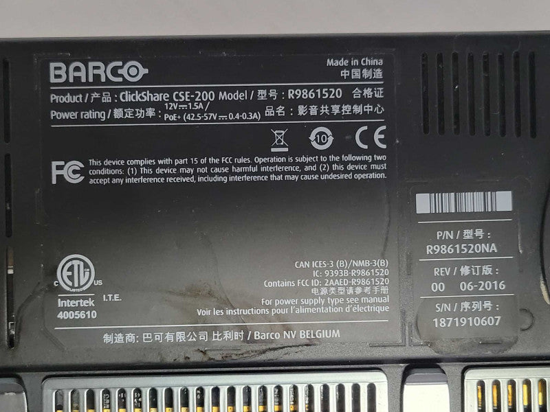 Barco ClickShare CSE-200 R9861520 Wireless presentation system, Read _