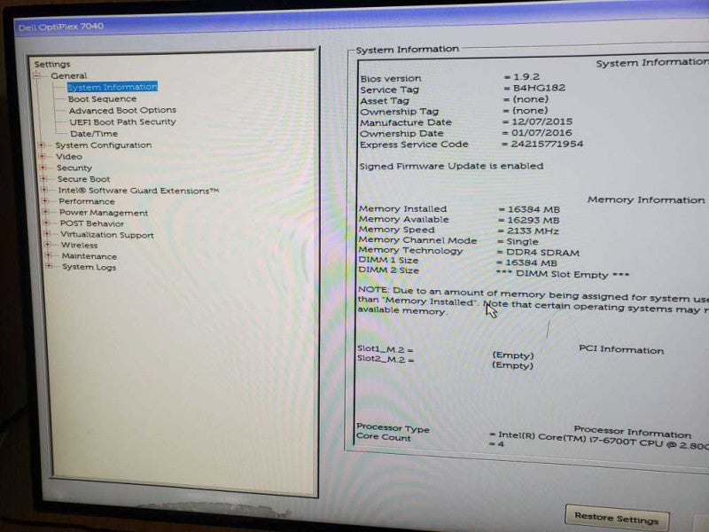 Dell OptiPlex 7040 USFF Core i7-6700T @ 2.80GHz 16GB DDR4  Q