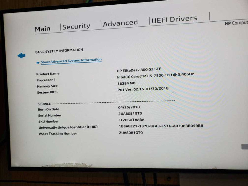 HP EliteDesk 800 G3 SFF Core i5-7500 CPU @  3.40GHz 16GB DDR4