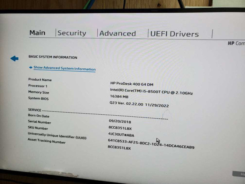 HP ProDesk 400 G4 DM USFF  Core i5-8500T CPU  @ 2.10GHz 16GB DDR4 Q