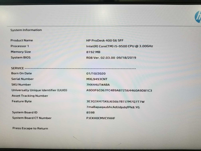 HP ProDesk 400 G6 SFF Core i5-9500 @ 3.00ghz / 8gb ram / READ #