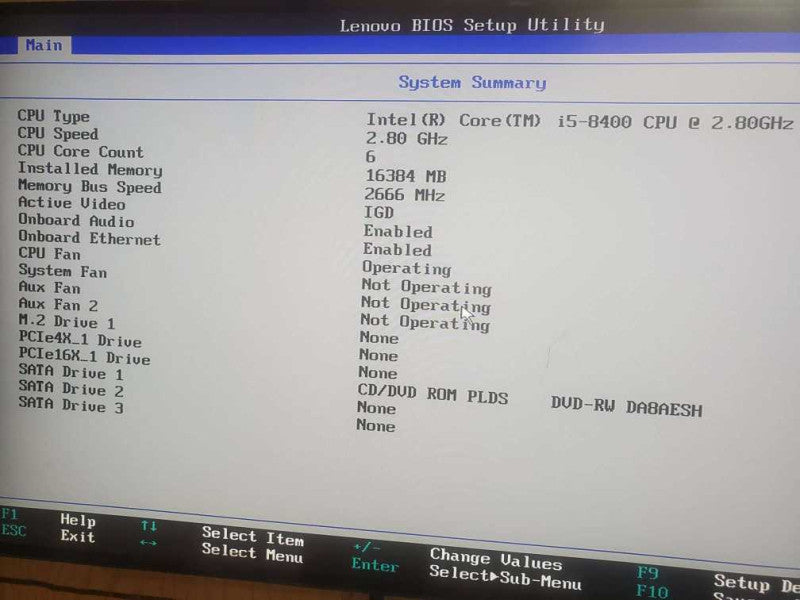 LENOVO THINKCENTRE M720S Intel Core i5-8400 CPU @  2.80GHz 16GB DDR4
