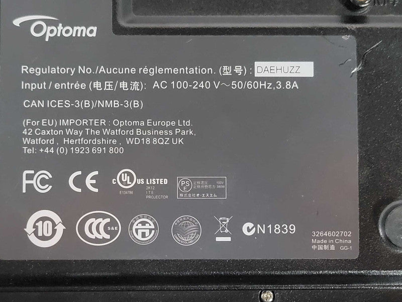 Optoma DAEHUZZ Full 3D DLP Projector HDMI/Display/VGA, 762 Lamp Hours _