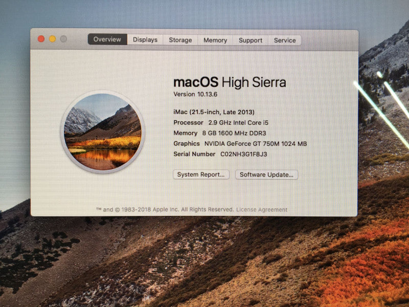Apple iMac 21.5-inch Late 2013 i5-4570S GeForce GT750M 1024MB 8GB RAM 1TB HDD