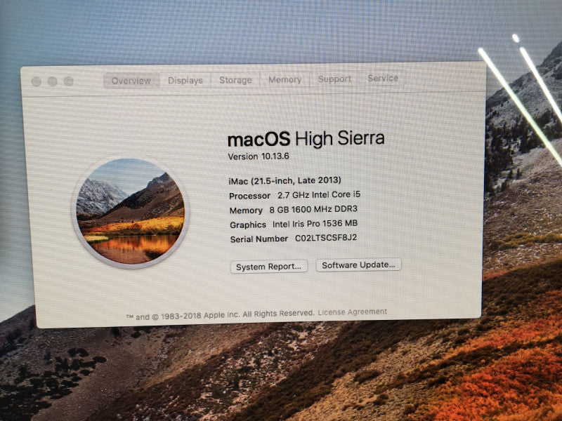 Apple iMac 21.5-inch Late 2013 Intel i5-4570R @ 2.7 GHz 8GB RAM 1TB HDD READ!