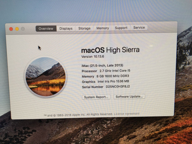 Apple iMac 21.5-inch Intel Core i5-4570R @ 2.7 GHz 8GB RAM 1TB HDD