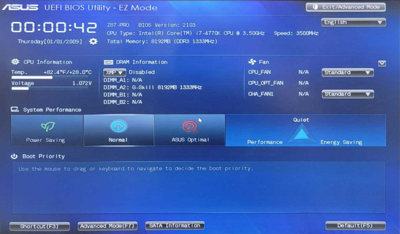 Core i7-4770k @ 3.50GHz - ASUS Z87-PRO - 8GB DDR3 (COMBO)